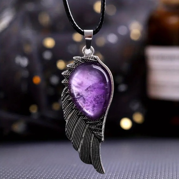 Angel Wing Natural Stone Crystal Gemstone Pendant Necklace - Picture 4 of 14